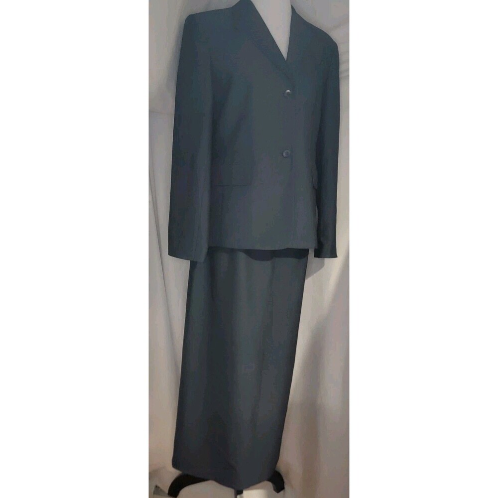 Talbots Womens Sz 8 Skirt Suit Gray 2 Pc Blazer & Long Skirt Career Wear Classic